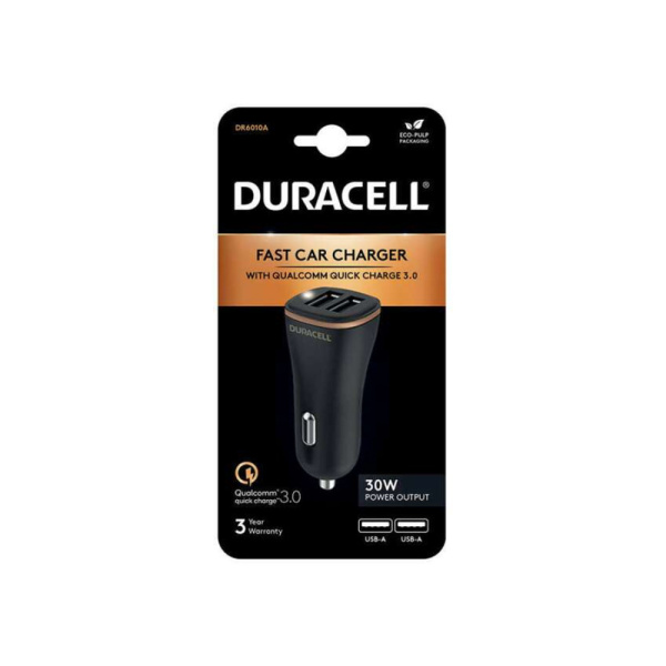 Автомобильное зарядное устройство Duracell DR6010A 30W QC 3.0 2хUSB-A Черный