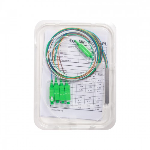 Сплиттер оптоволоконный PLC А-Оптик 1х4 SC/APC 1,5m SM