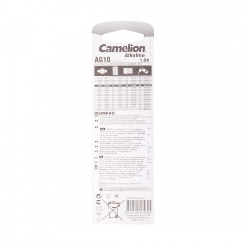 Батарейка CAMELION Alkaline AG10-BP10(0%Hg) 10 шт. в блистере