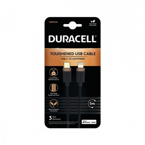 Интерфейсный кабель Duracell USB9012A USB-C to Lightning Черный