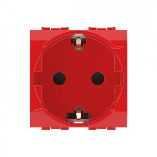 Электрическая розетка с заземлением DKC 76482R со шторками красная, 2мод.