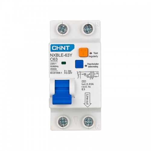 Дифференциальный автомат CHINT NXBLE-63Y 1P+N 63А C 30mA AC 4,5kA