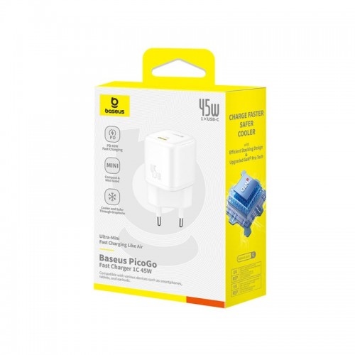Адаптер питания Baseus PicoGo GaN 1C 45W White (P10176800213-00)