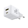 Адаптер питания Baseus Palm C+U 20W EU White ( в комлпекте кабель Type-c) (P10111608213-01)