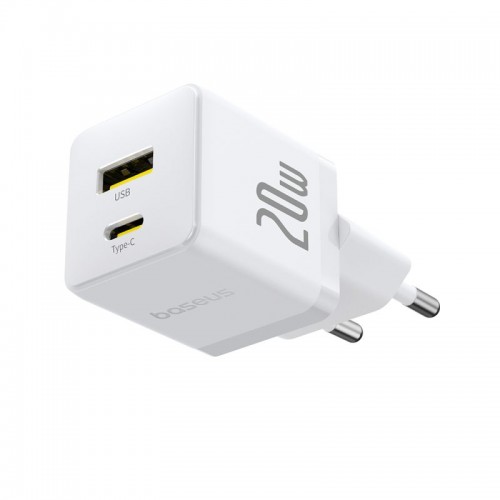 Адаптер питания Baseus Palm C+U 20W EU White ( в комлпекте кабель Type-c) (P10111608213-01)