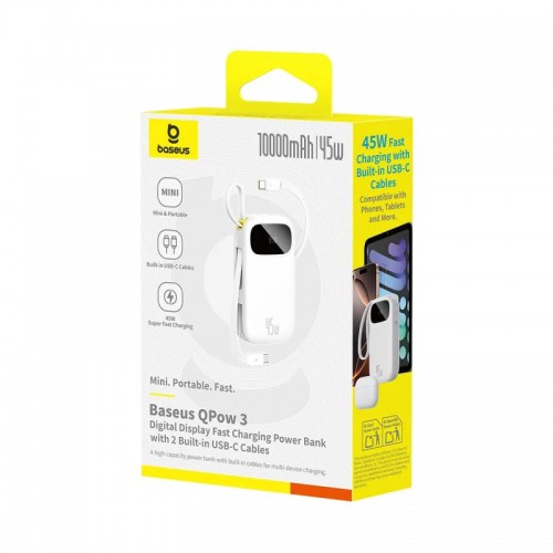 Портативный внешний аккумулятор Baseus EnerFill FC31 QPow 3C 20000mAh 22.5W Dual Cable White