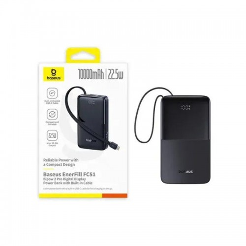Портативный внешний аккумулятор Baseus FC51 Bipow 2 Pro CCC 10000mAh 22.5W Cable Black